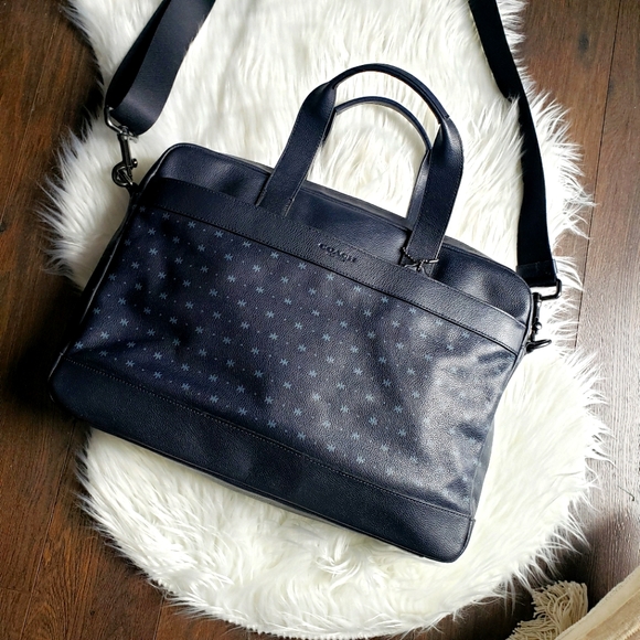 ππ Coach Two-Tone Blue Leather Laptop Bag Briefcase with Adjustable Strap EUC - Picture 8 of 8